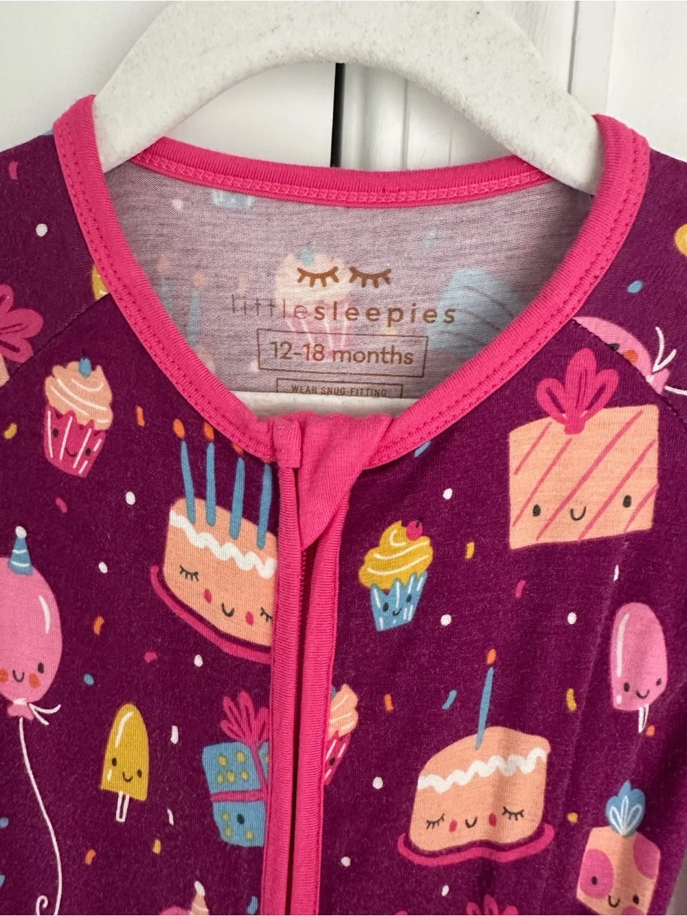 Little Sleepies birthday party cake zippy 12-18m VGUC